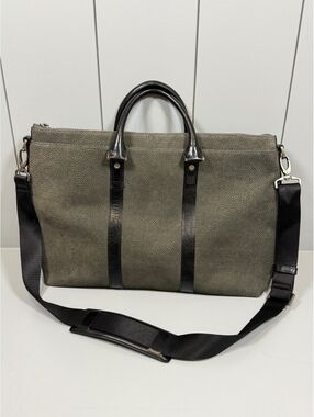 Brahmin Leather and Fabric Briefcase computer bag with Shoulder Strap